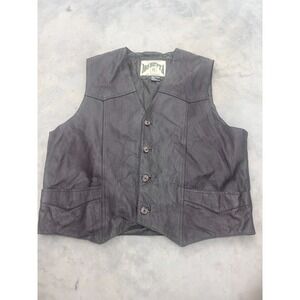 Vintage Mo Betta Leather Vest Mens 2XL Brown Button Front Western Cowboy Biker